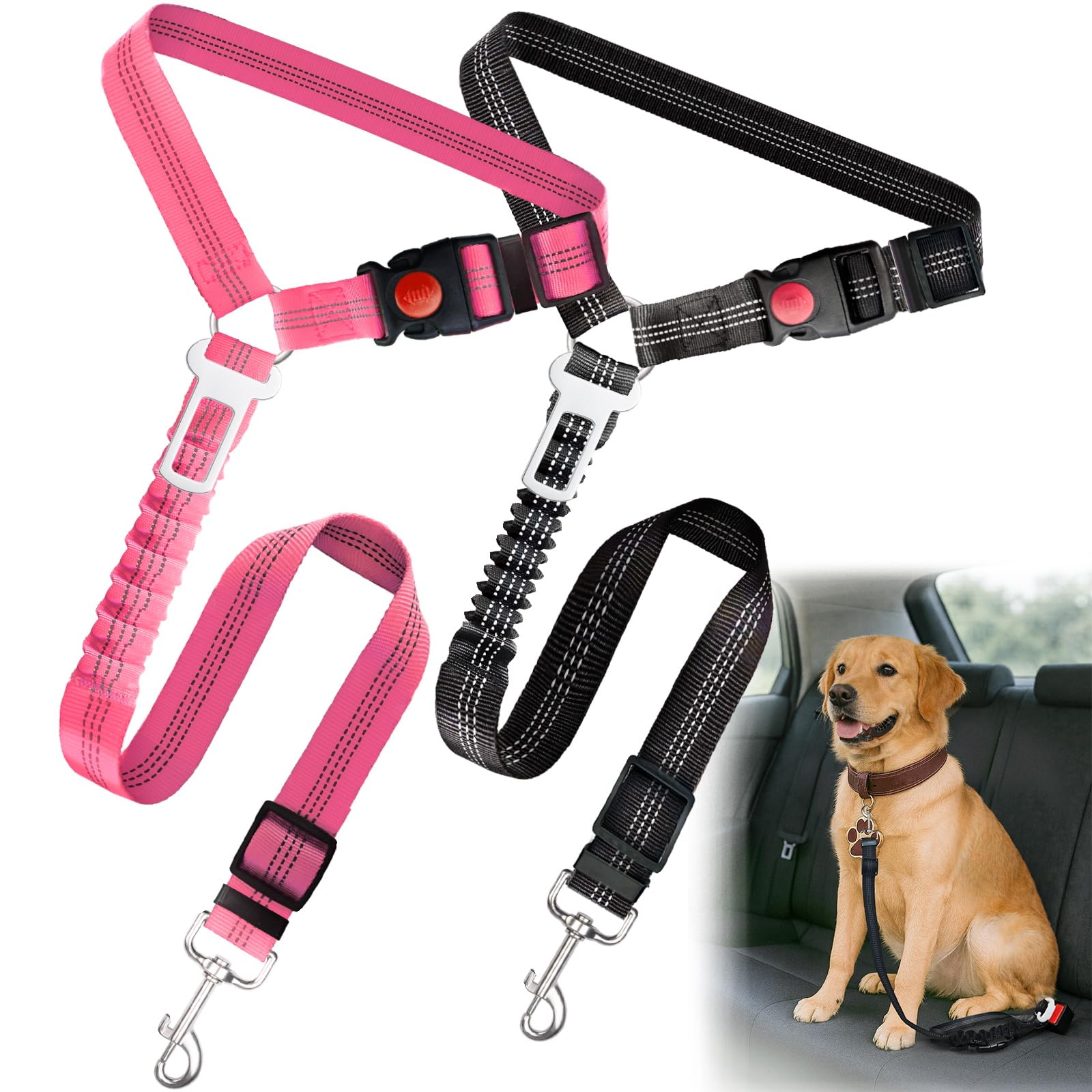 2-Pack Heavy-Duty Dog Car Seat Belt
