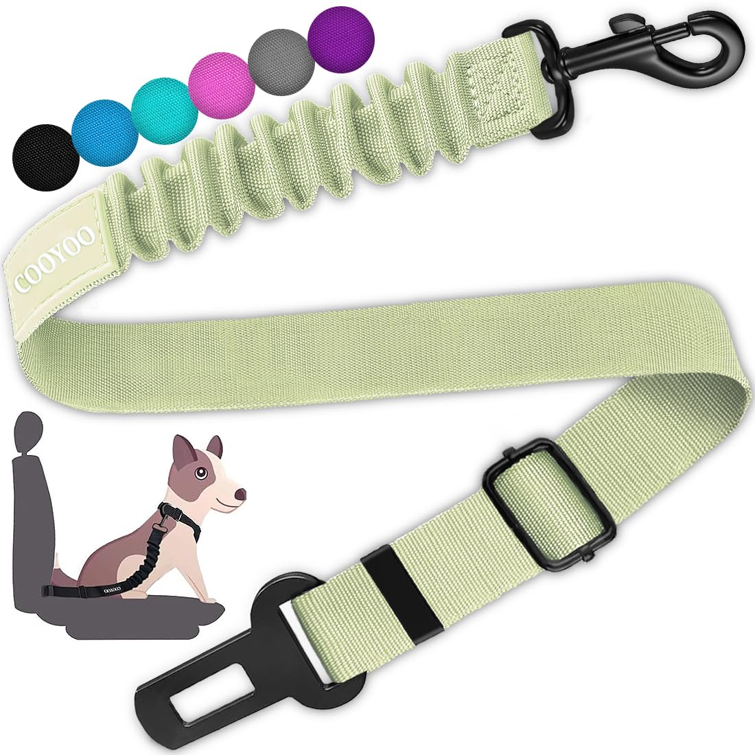 Retractable Dog Car Seat Belt Harness with Bungee Safety Strap
