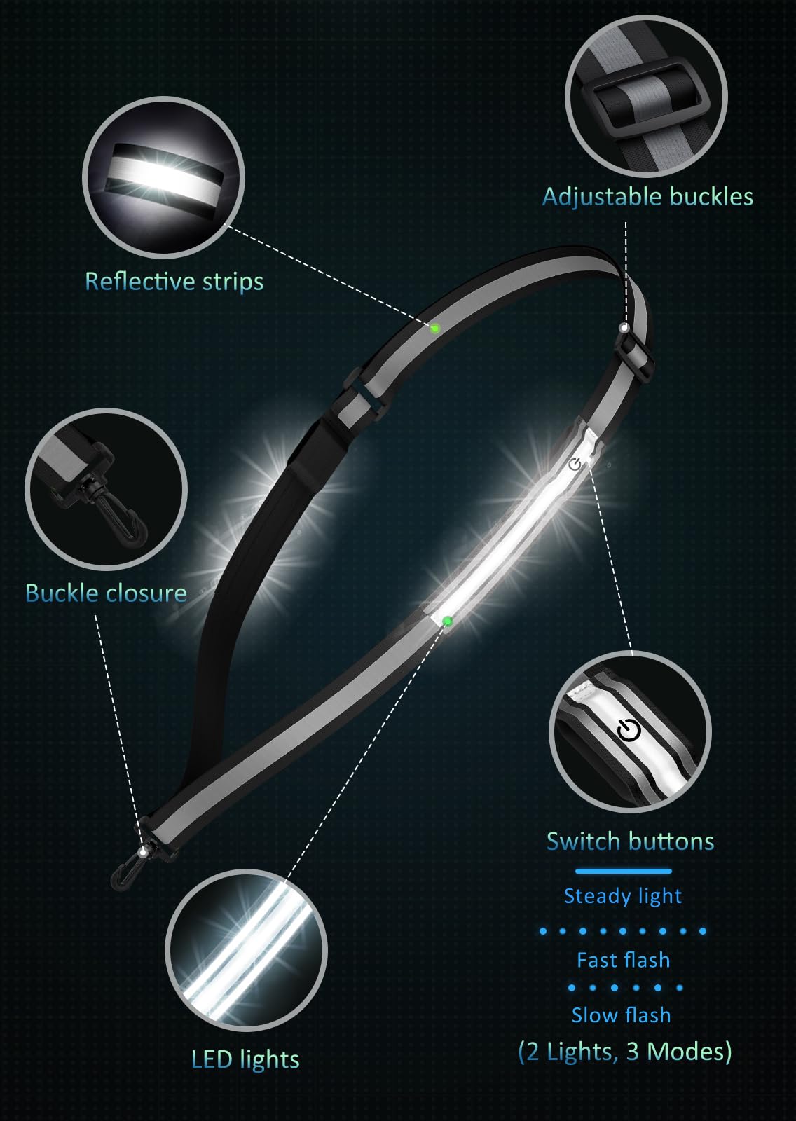 Rechargeable Reflective Safety Sash for Night Walking