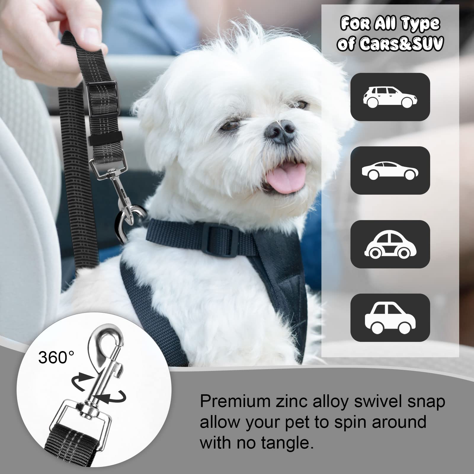 2-Pack Adjustable Pet Car Seat Belt Straps