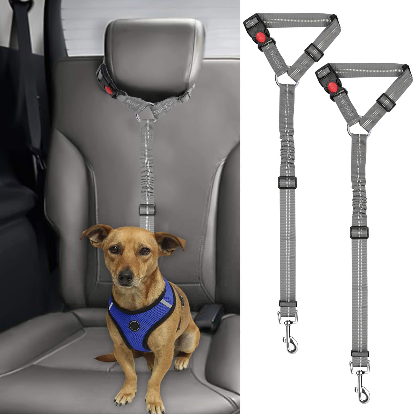 2-Pack Adjustable Pet Car Seat Belt Straps