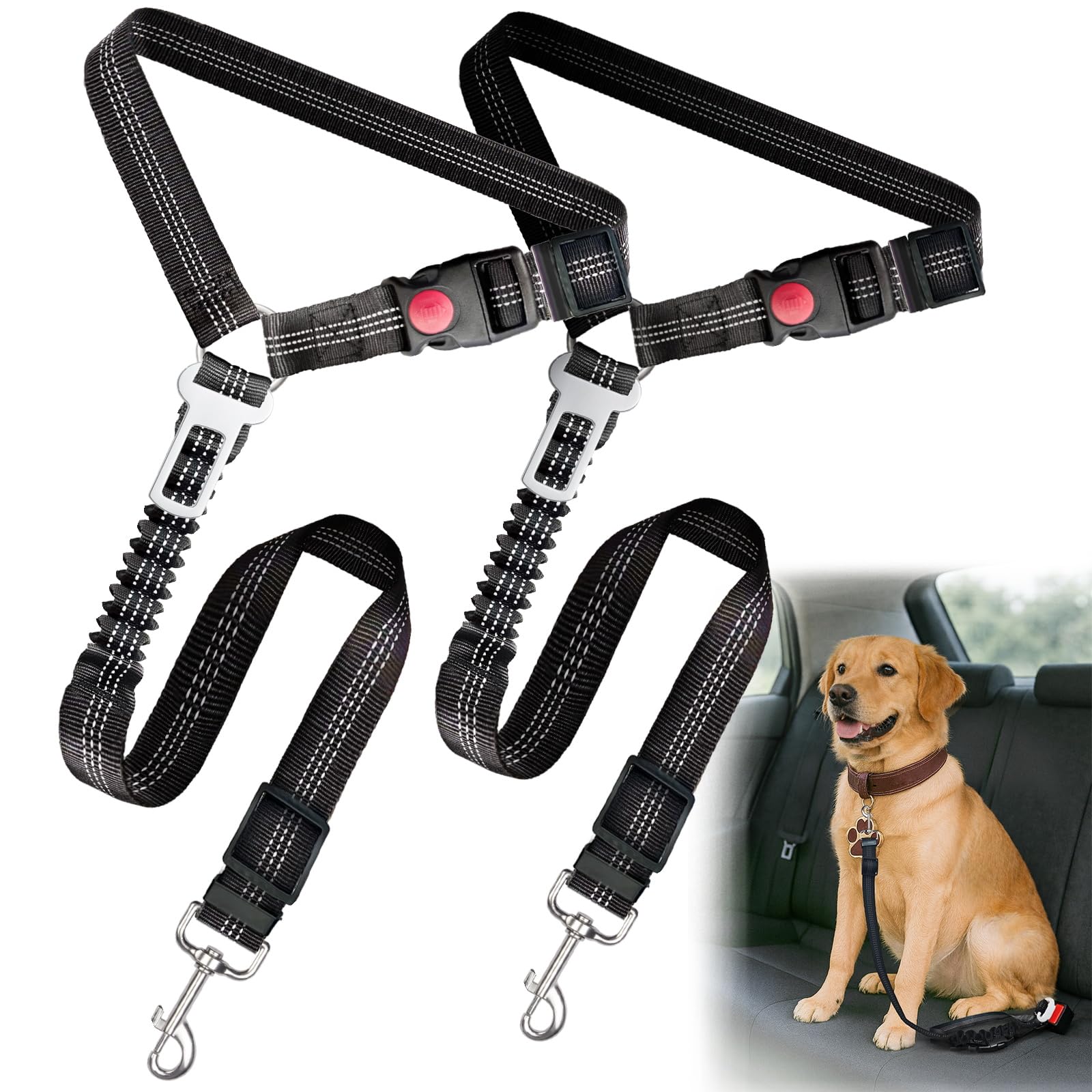 2-Pack Heavy-Duty Dog Car Seat Belt