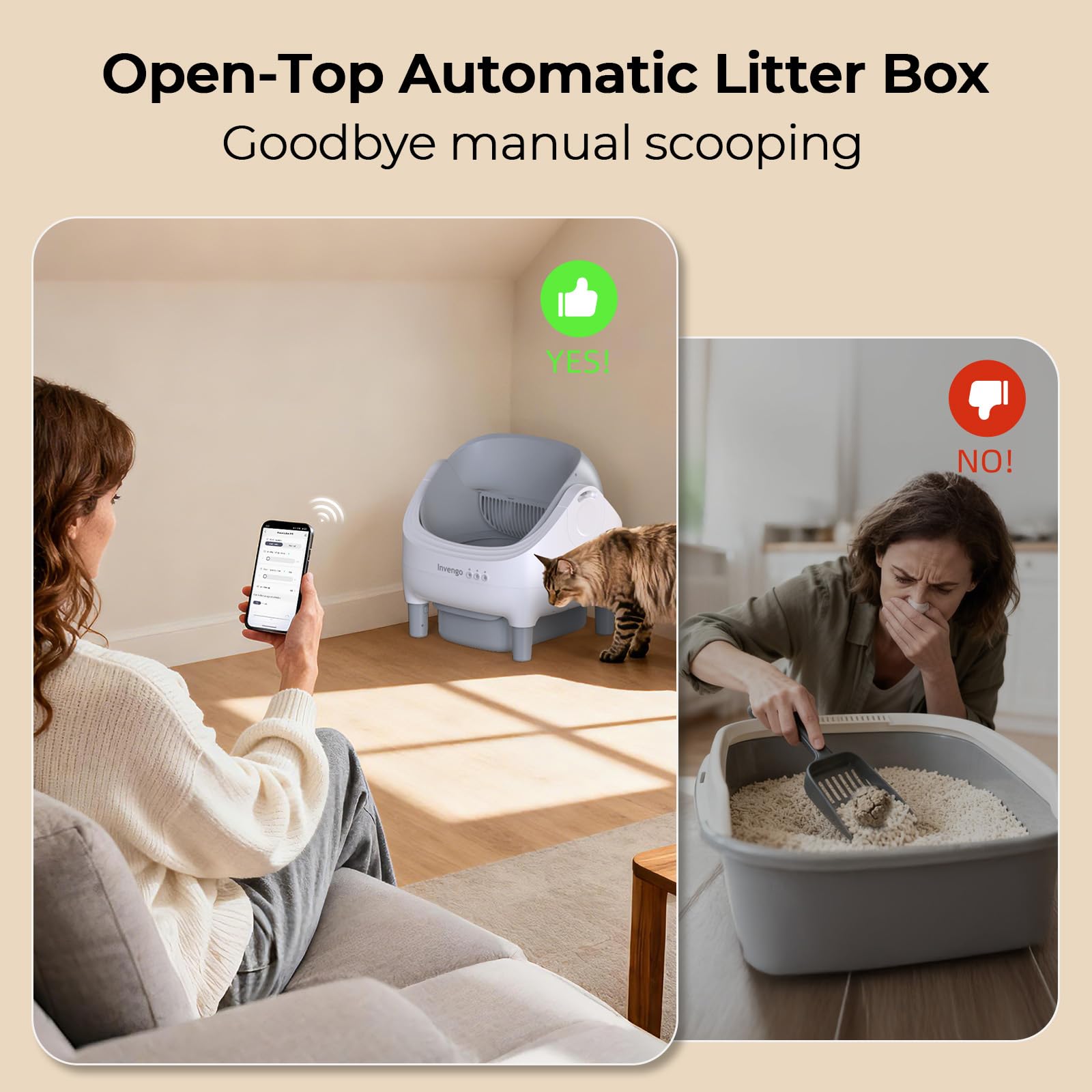 Open-Top Self-Cleaning Cat Litter Box with App Control