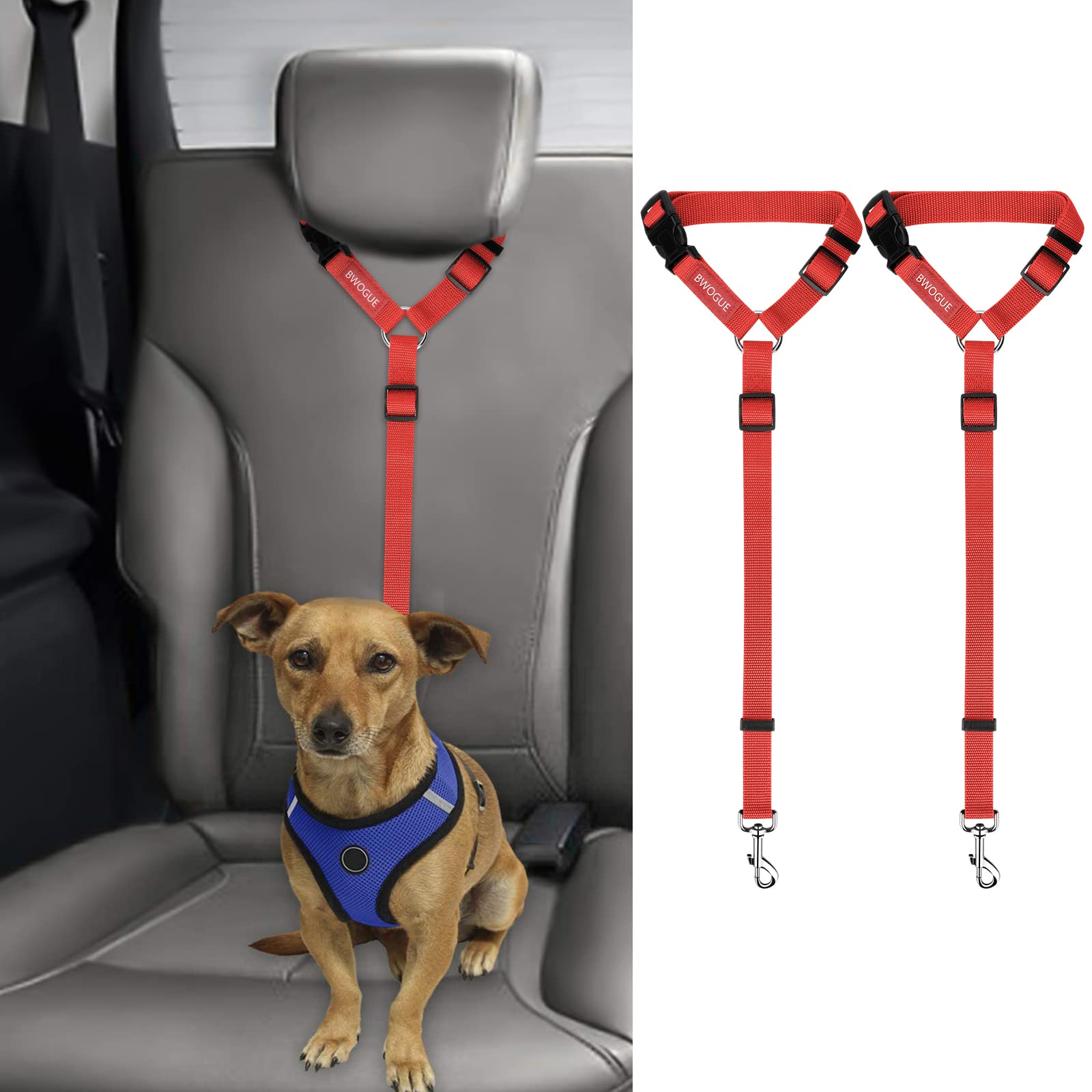 2-Pack Adjustable Pet Car Seat Belt Straps