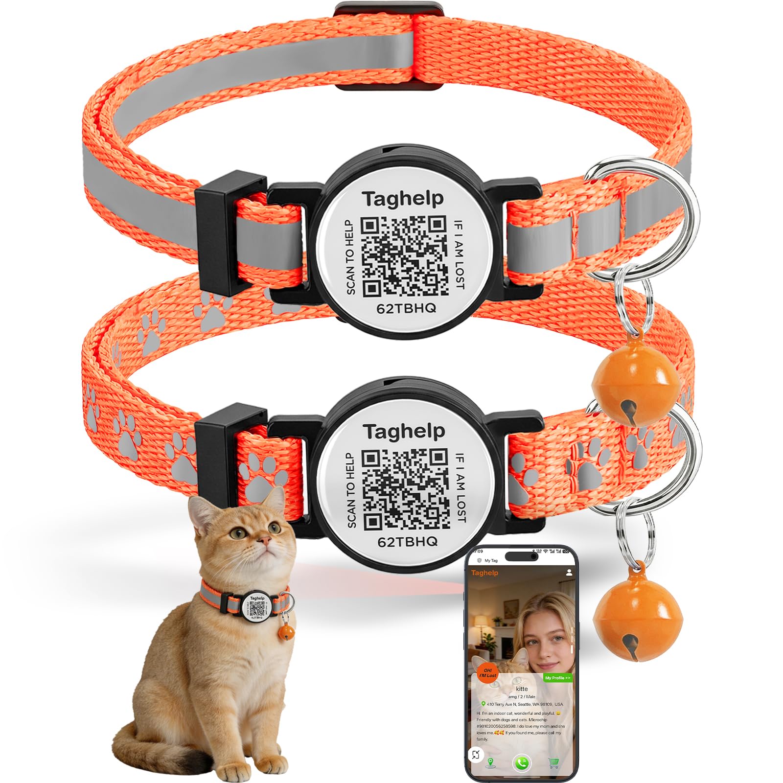 2-Pack AirTag Cat Collar with QR Tag