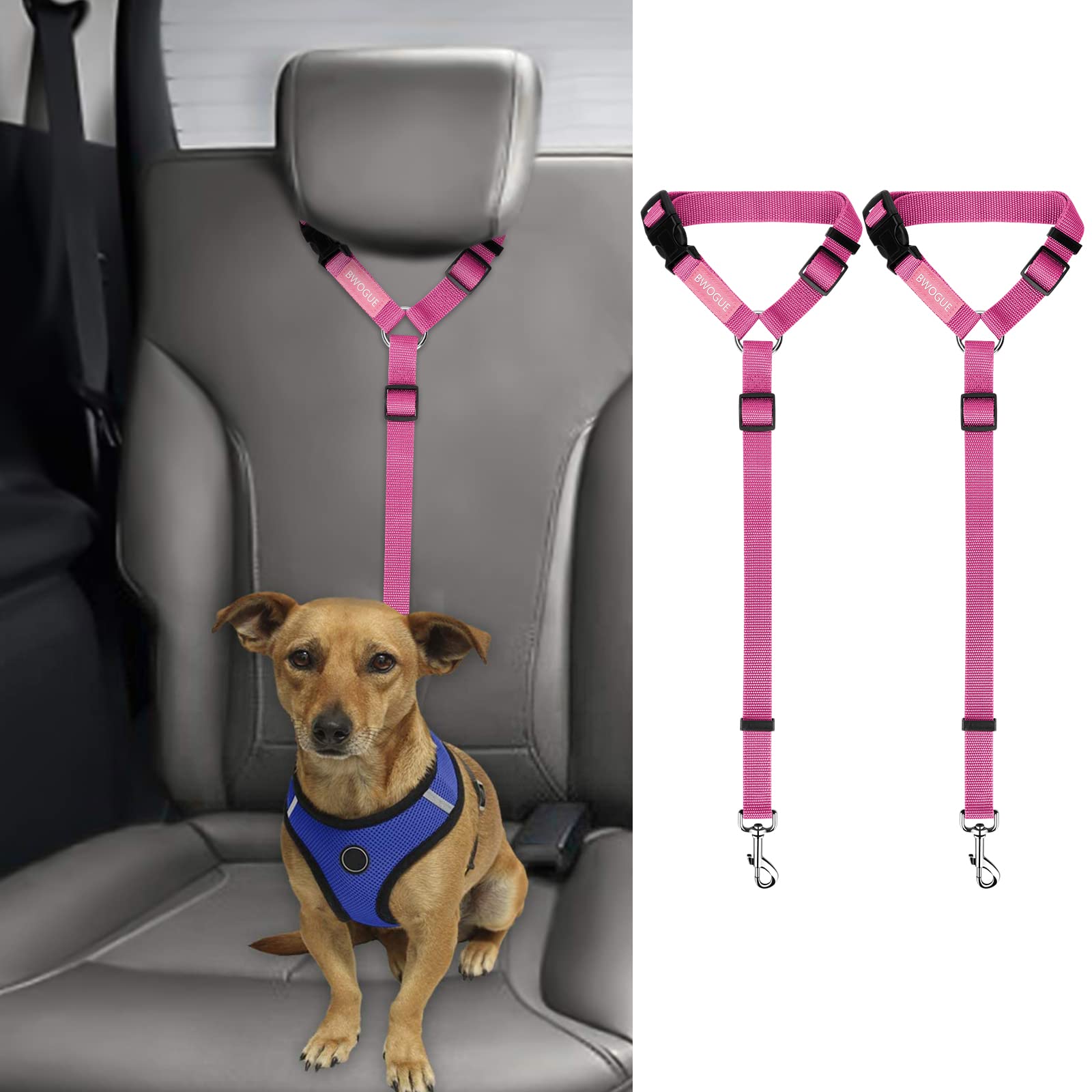 2-Pack Adjustable Pet Car Seat Belt Straps