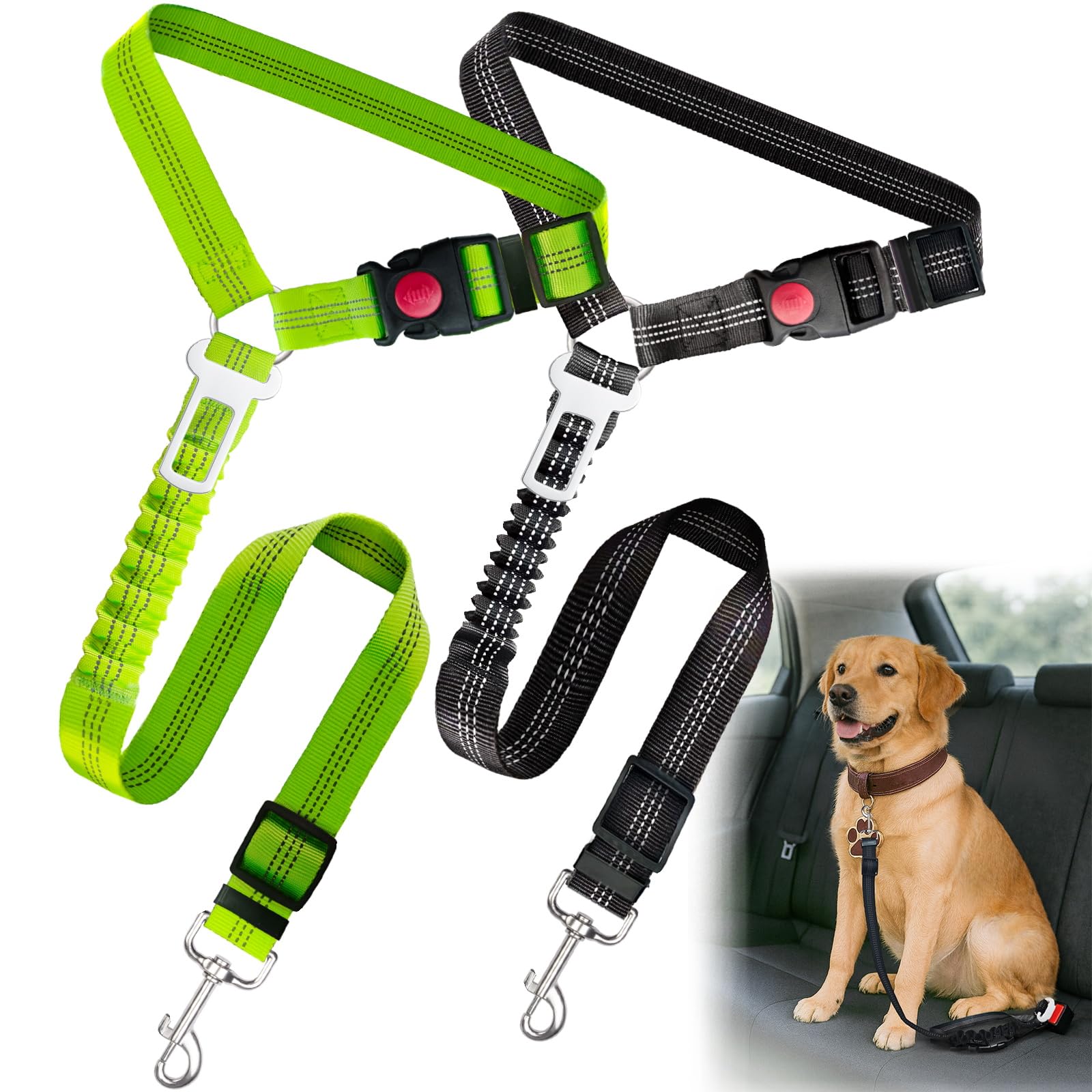 2-Pack Heavy-Duty Dog Car Seat Belt