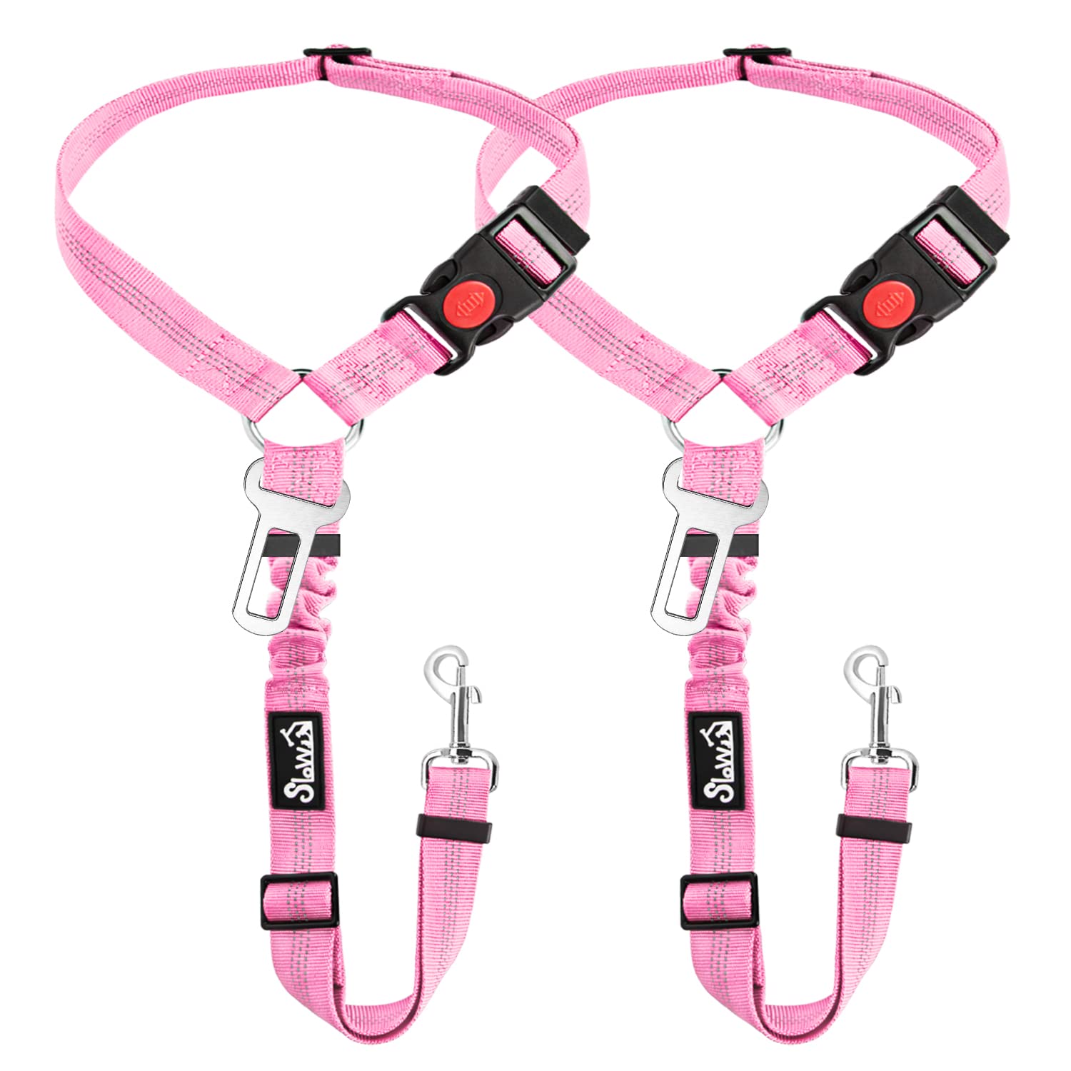 2-Pack Adjustable Dog Car Seat Belt with Bungee