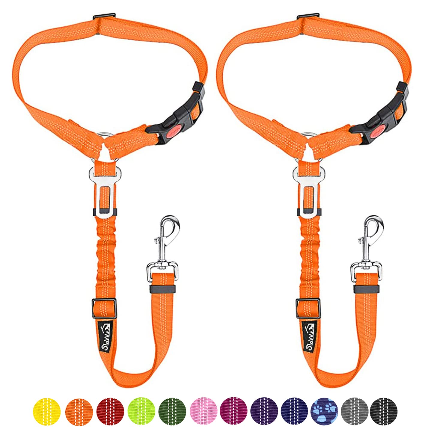 2-Pack Adjustable Dog Car Seat Belt with Bungee