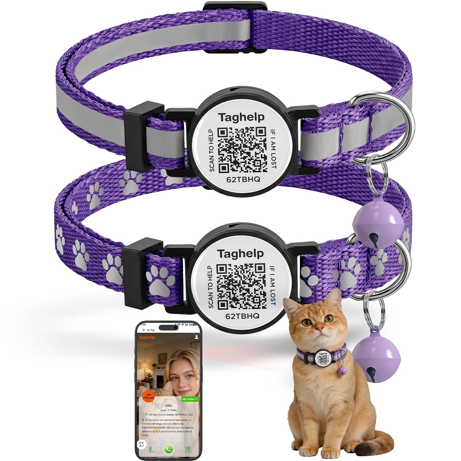 2-Pack AirTag Cat Collar with QR Tag