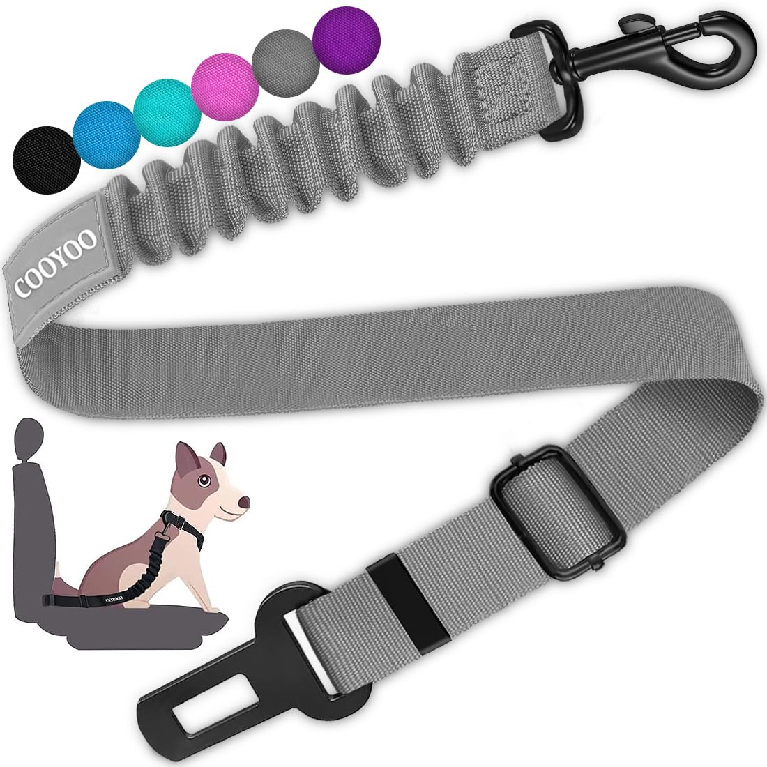 Retractable Dog Car Seat Belt Harness with Bungee Safety Strap