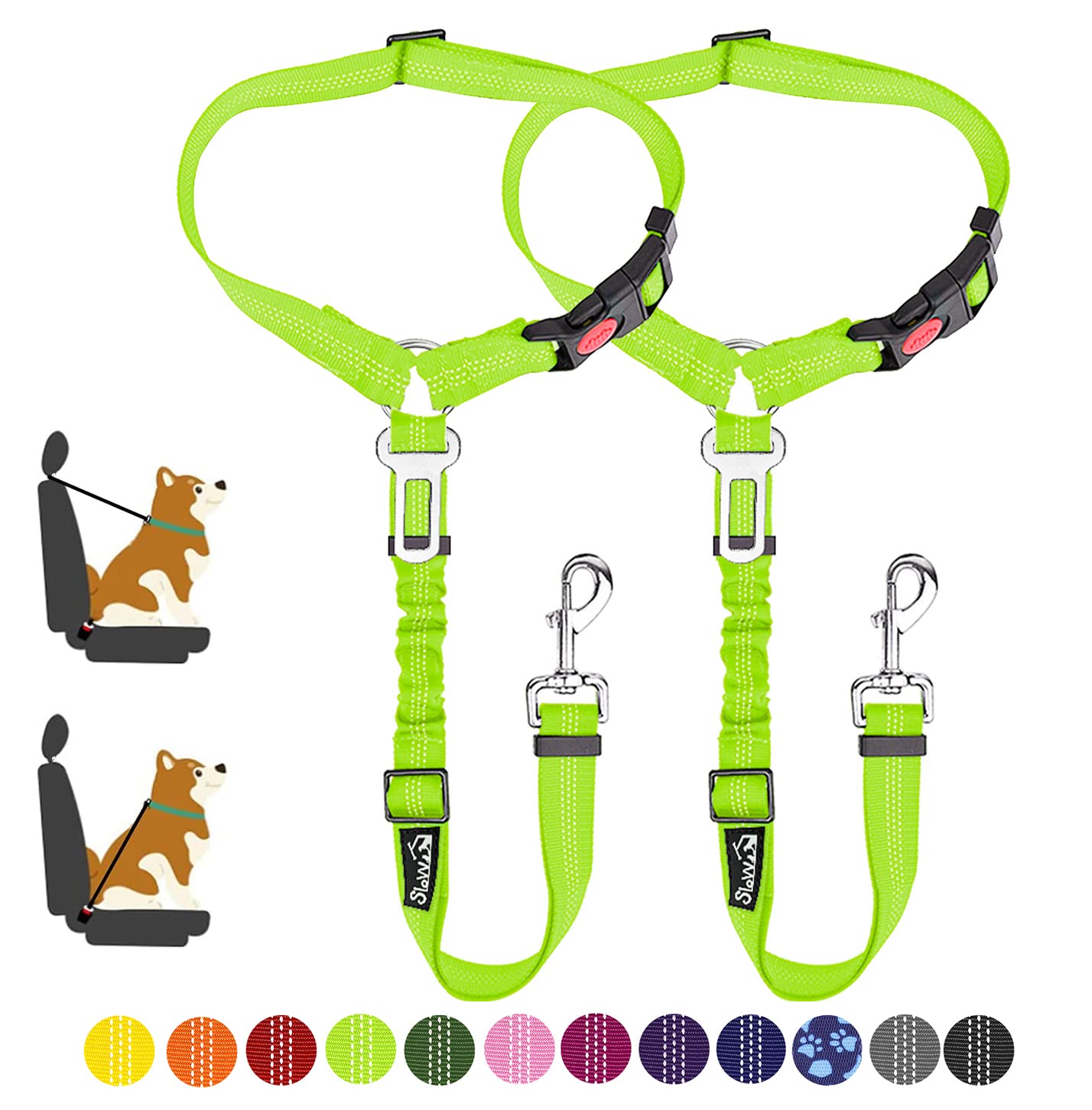 2-Pack Adjustable Dog Car Seat Belt with Bungee