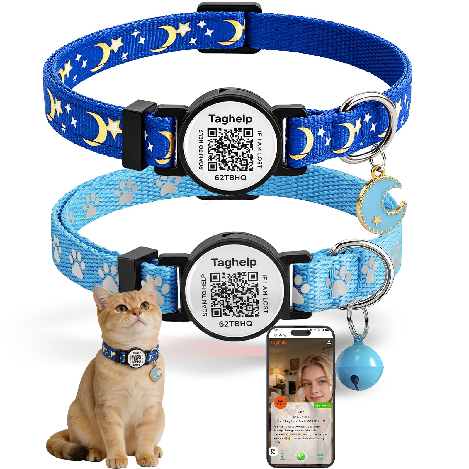 2-Pack AirTag Cat Collar with QR Tag