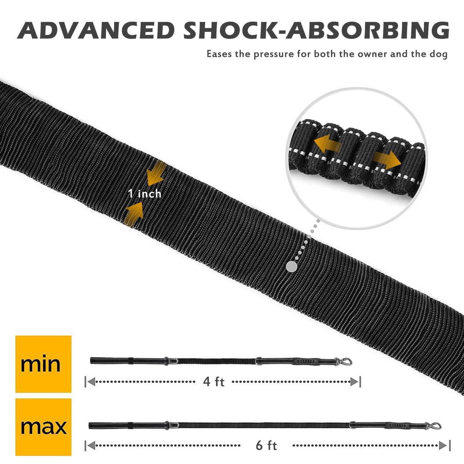 Shock Absorbing Dog Leash with Seat Belt Buckle