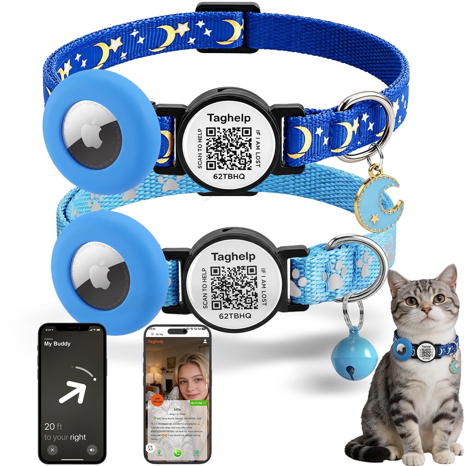 2-Pack AirTag Cat Collar with QR Tag