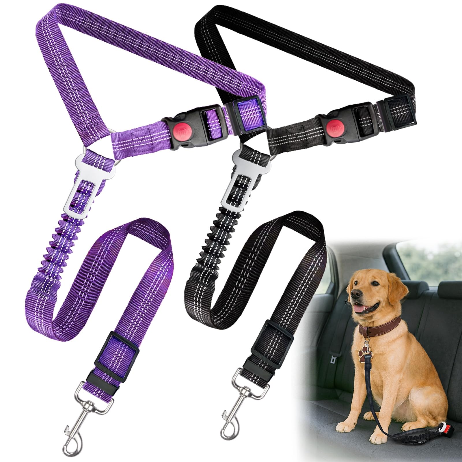 2-Pack Heavy-Duty Dog Car Seat Belt