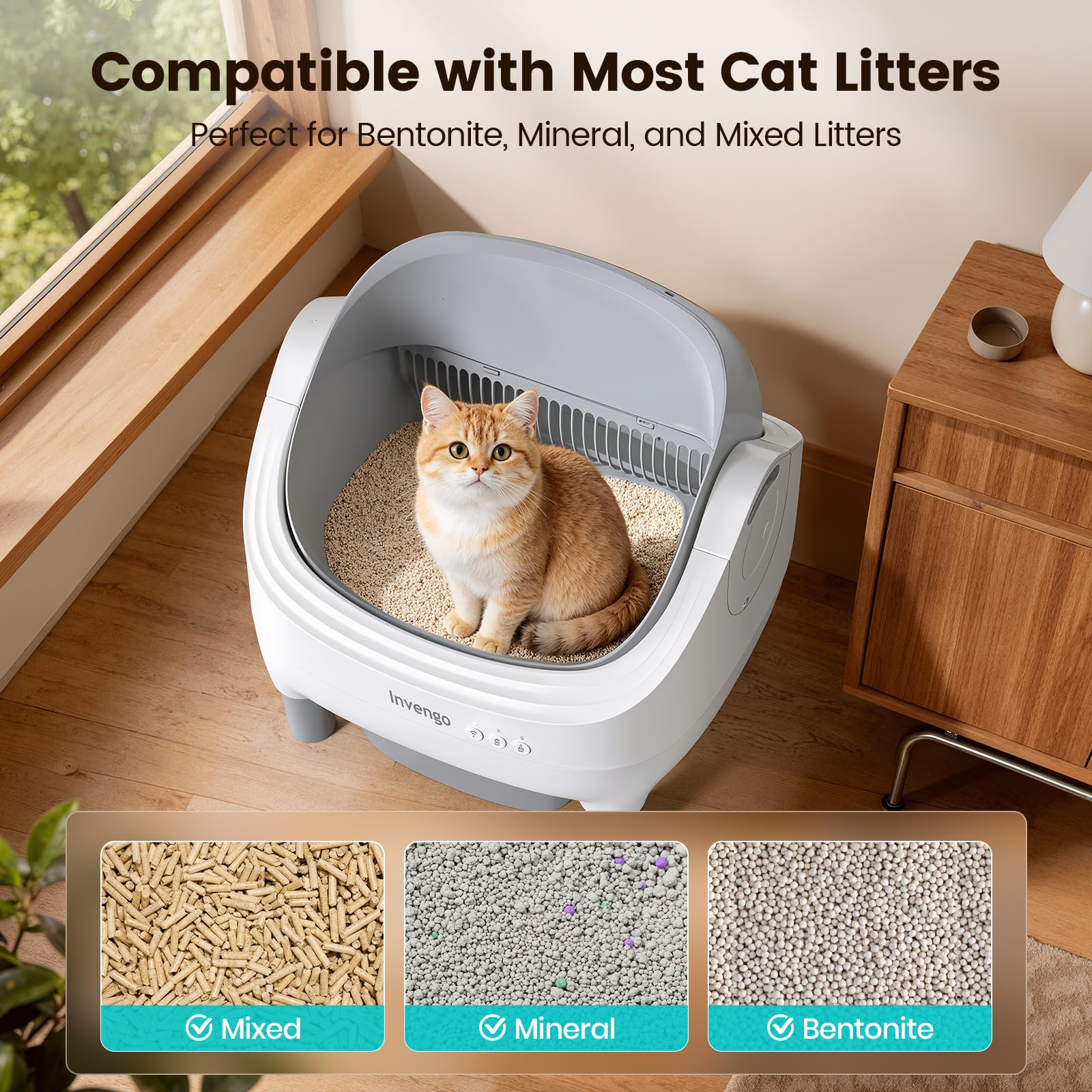 Open-Top Self-Cleaning Cat Litter Box with App Control