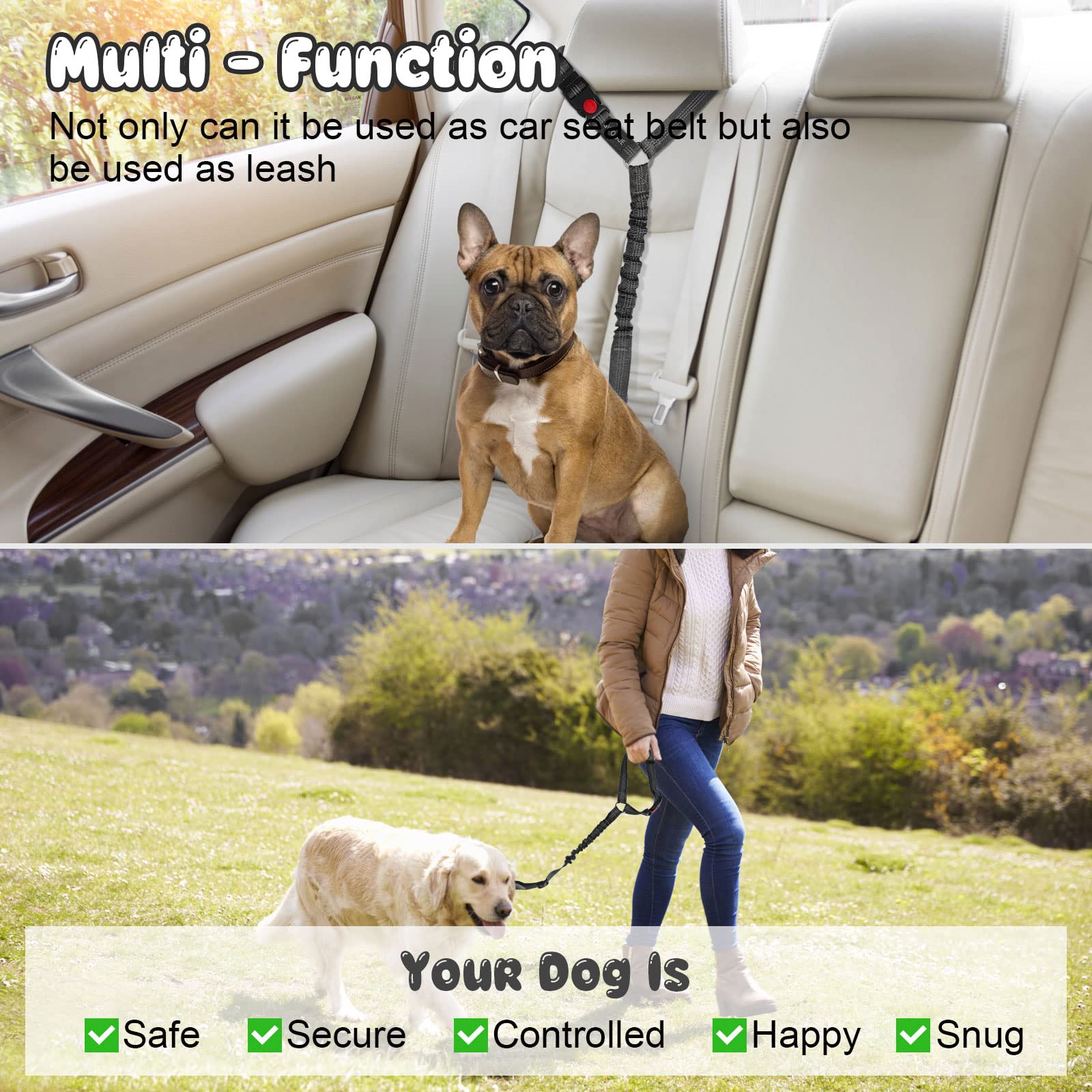 2-Pack Adjustable Pet Car Seat Belt Straps