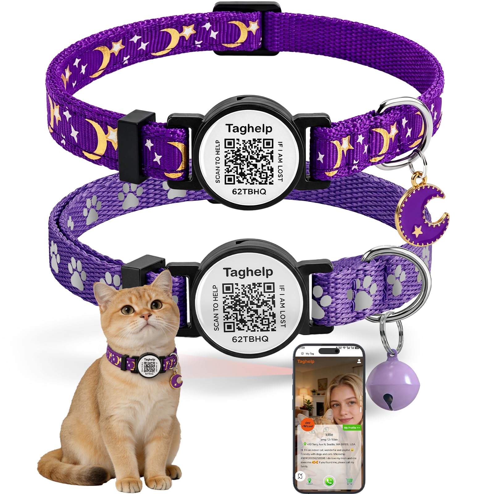2-Pack AirTag Cat Collar with QR Tag